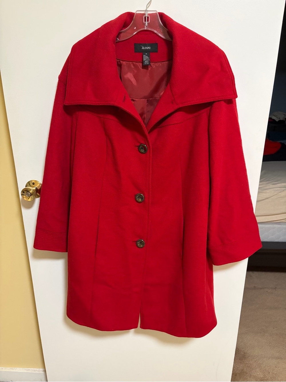Alfani Red Wool-Blend Button-Front Pea Coat